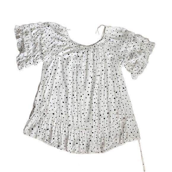 Fate Anya polka dot ruffled bell sleeve mini dress WHITE BLACK SZ MEDIUM - Picture 2 of 10